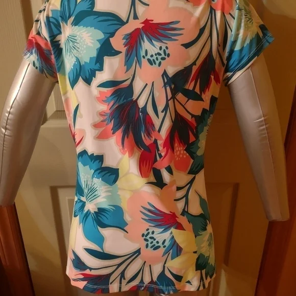 Worthington Women Petite P/m  Floral Work Blouse Short Sleeve Business Apparel - Picture 2 of 5